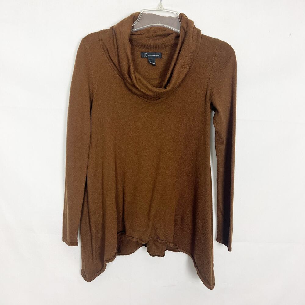 International Concepts Cashmere Wool Blend Cowl Neck Brown Pullover Sweater XS